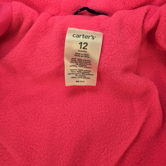 Carter’s 12 Months Girls Blue And Pink Heart Winter Jacket - Picture 6 of 9